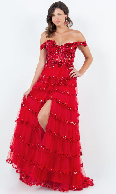 Cinderella Couture 8228J- - Tiered Tulle Sweetheart Slit Gown Cinderella Couture 8228J- - Tiered Tulle Sweetheart Slit Gown