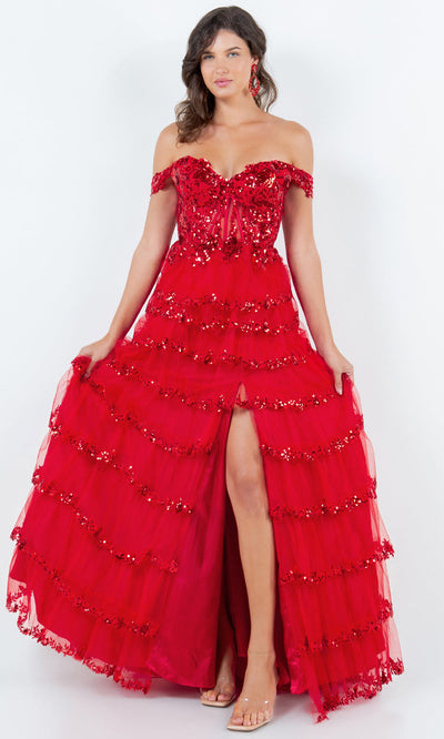 Cinderella Couture 8228J- - Tiered Tulle Sweetheart Slit Gown Cinderella Couture 8228J- - Tiered Tulle Sweetheart Slit Gown