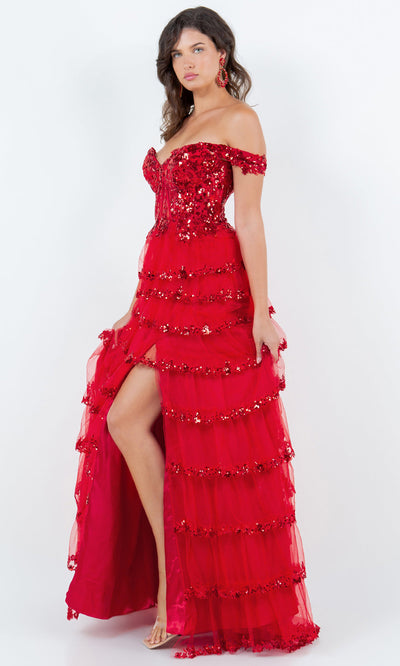 Cinderella Couture 8228J- - Tiered Tulle Sweetheart Slit Gown Cinderella Couture 8228J- - Tiered Tulle Sweetheart Slit Gown