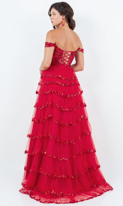 Cinderella Couture 8228J- - Tiered Tulle Sweetheart Slit Gown Cinderella Couture 8228J- - Tiered Tulle Sweetheart Slit Gown