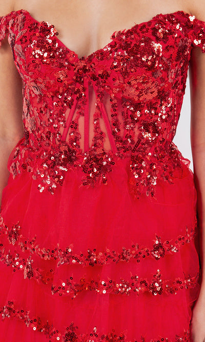 Cinderella Couture 8228J- - Tiered Tulle Sweetheart Slit Gown Cinderella Couture 8228J- - Tiered Tulle Sweetheart Slit Gown