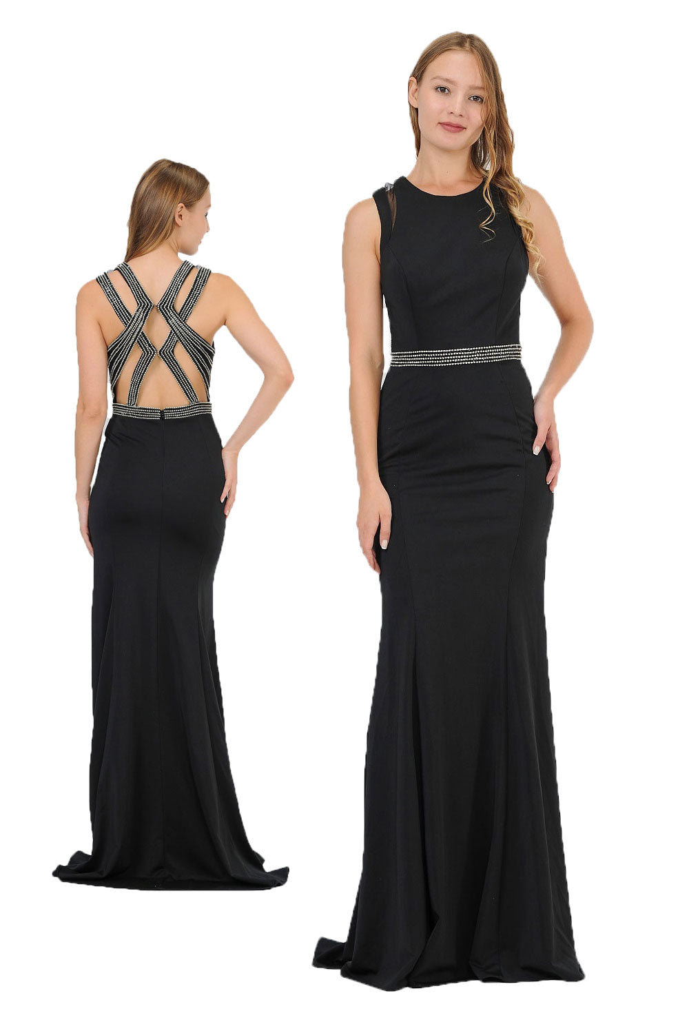 Poly USA 8230 - Jewel Neck Embellished Sheath Gown Mother of the Bride Dresses in Black  