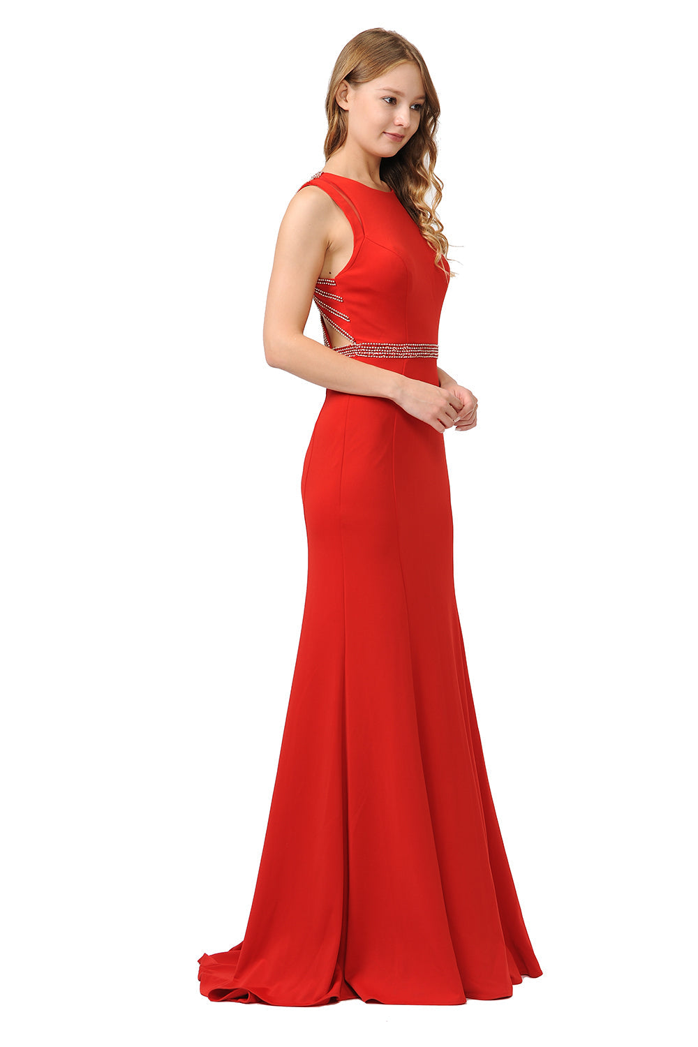 Poly USA 8230 - Jewel Neck Embellished Sheath Gown Mother of the Bride Dresses in Red  