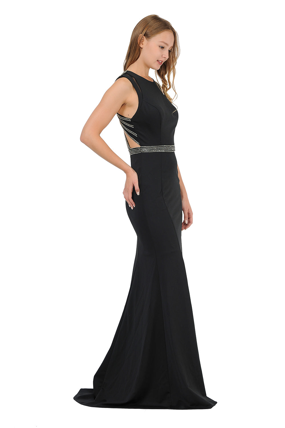 Poly USA 8230 - Jewel Neck Embellished Sheath Gown Mother of the Bride Dresses in Black  