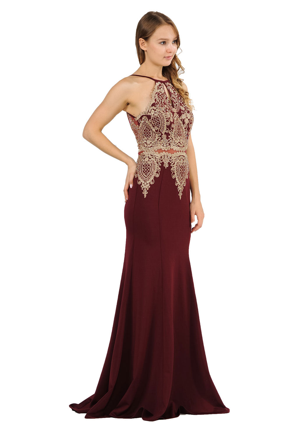 Poly USA 8244 - Keyhole Front Embroidered Sleeveless Dress Prom Dresses in Red  