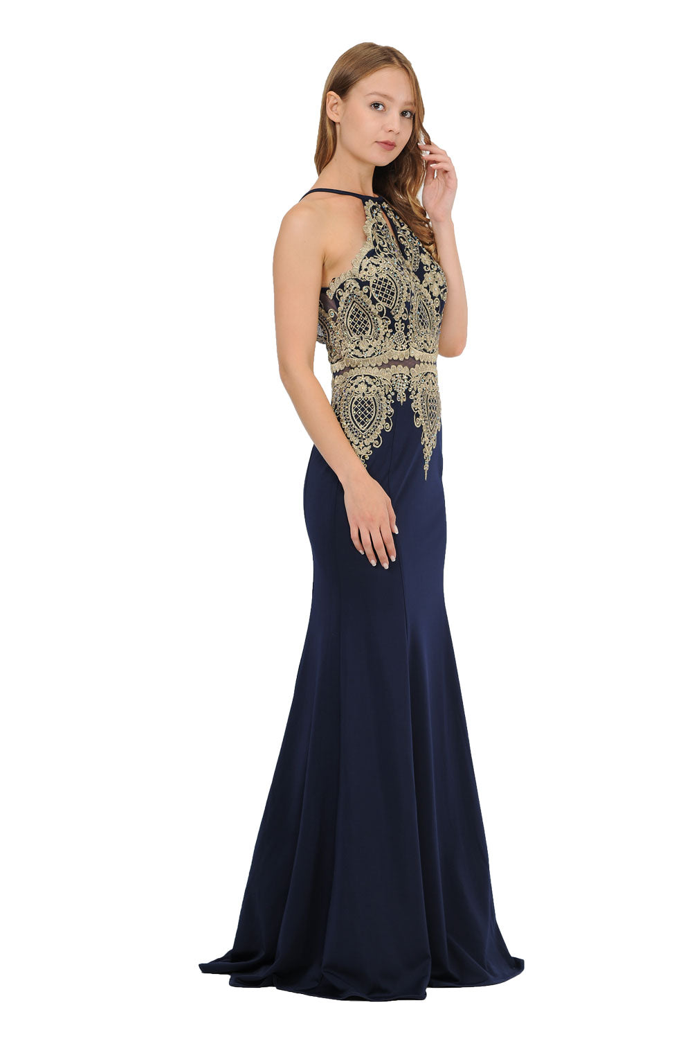Poly USA 8244 - Keyhole Front Embroidered Sleeveless Dress Prom Dresses in Blue  