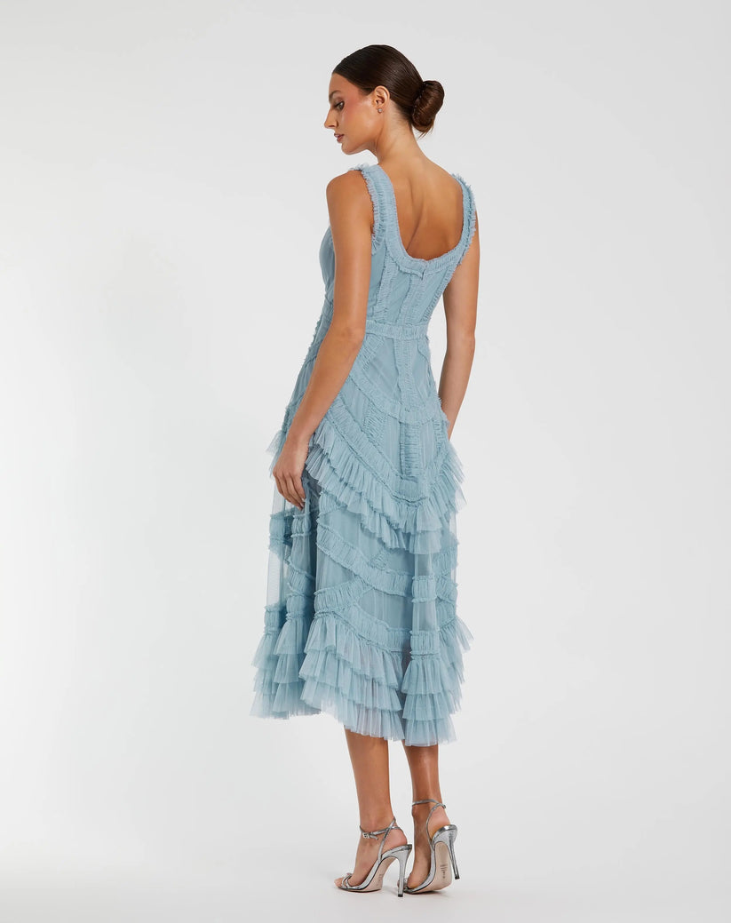 Mac Duggal 8250 - Sleeveless Cascading Ruffle A-Line Dress Wedding Guest in Blue