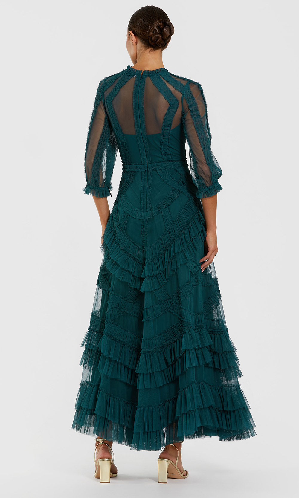 Mac Duggal 8251 - Textured Ruffle Three-Quarter Sleeve Gown Mother of the Bride Dresses in Teal