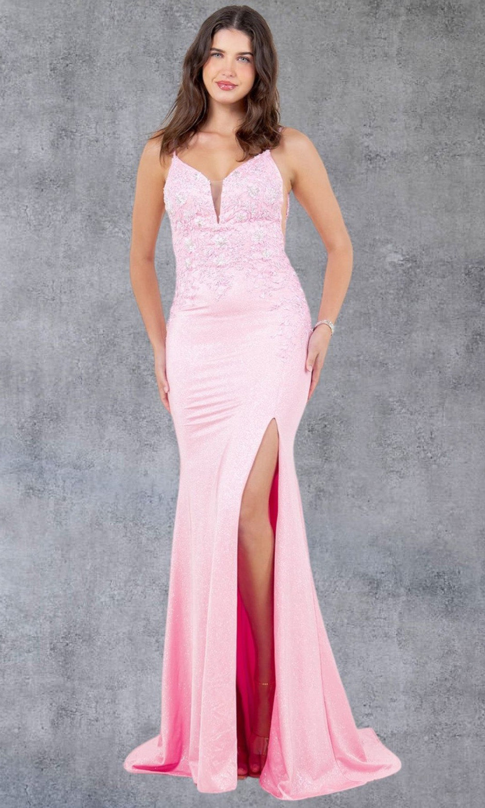 Cinderella Couture 8255J - Embellished V-Back High Slit Gown Cinderella Couture 8255J - Embellished V-Back High Slit Gown