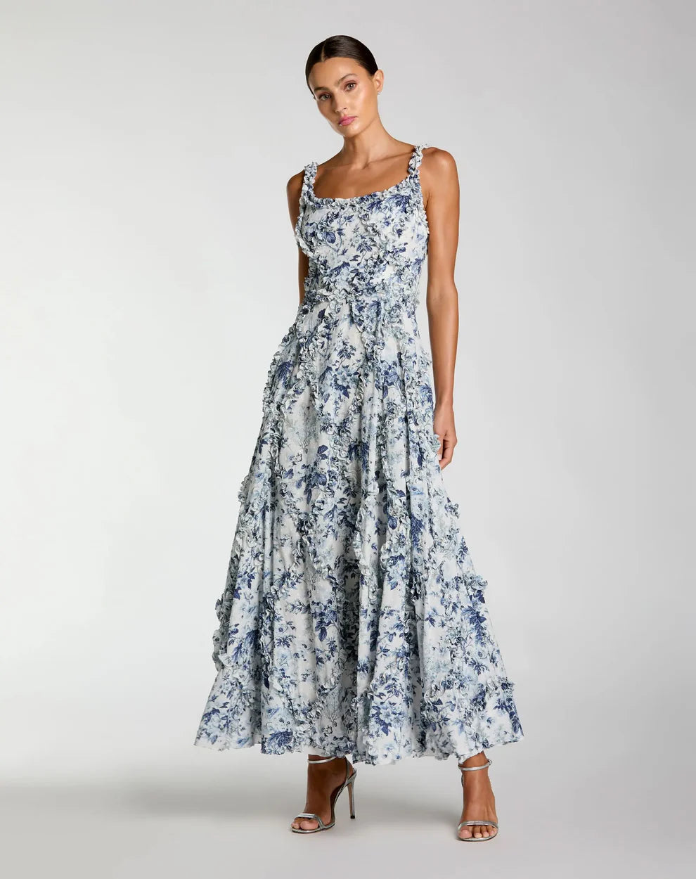 Mac Duggal 8256 - Floral Print Midi Dress with Ruffle Detail