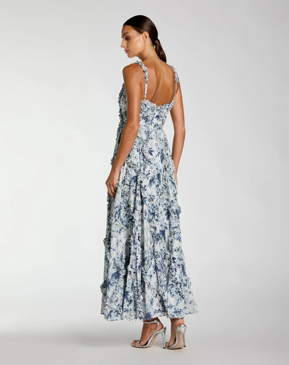 Mac Duggal 8256 - Floral Print Midi Dress with Ruffle Detail