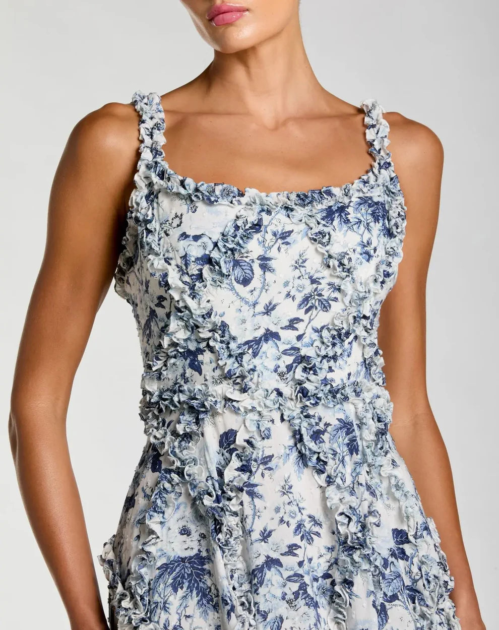 Mac Duggal 8256 - Floral Print Midi Dress with Ruffle Detail