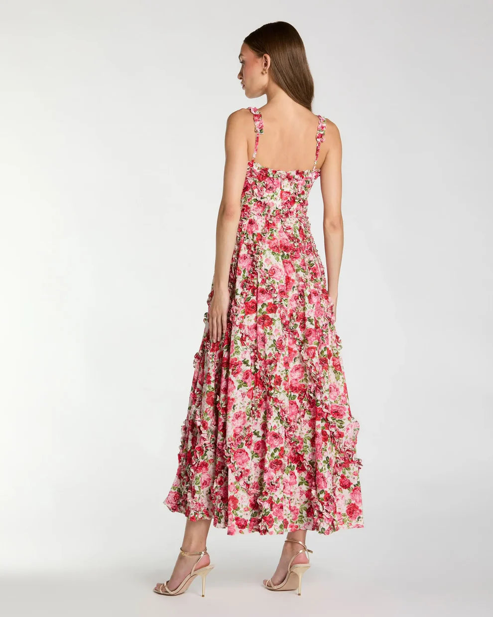 Mac Duggal 8256 - Floral Print Midi Dress with Ruffle Detail