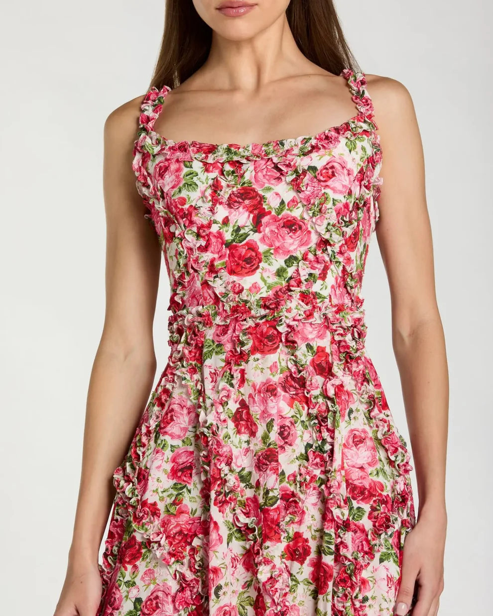 Mac Duggal 8256 - Floral Print Midi Dress with Ruffle Detail
