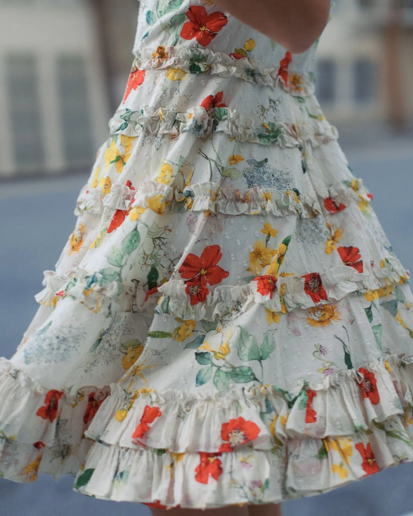 Mac Duggal 8257 - Ruffle Detail Floral A-Line Dress Cocktail Dresses in White and Multi