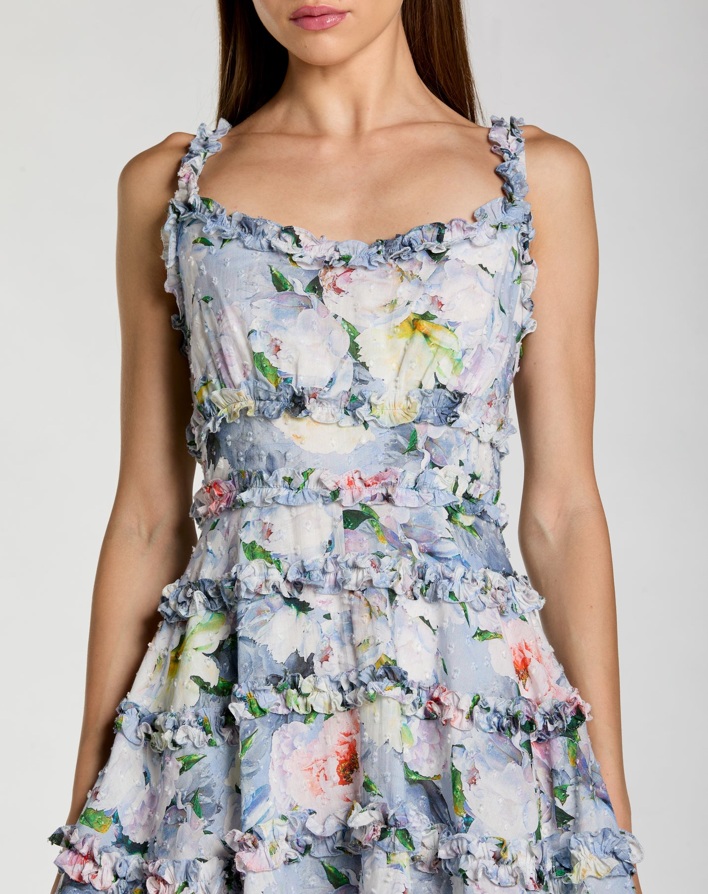 Mac Duggal 8257 - Ruffle Detail Floral A-Line Dress