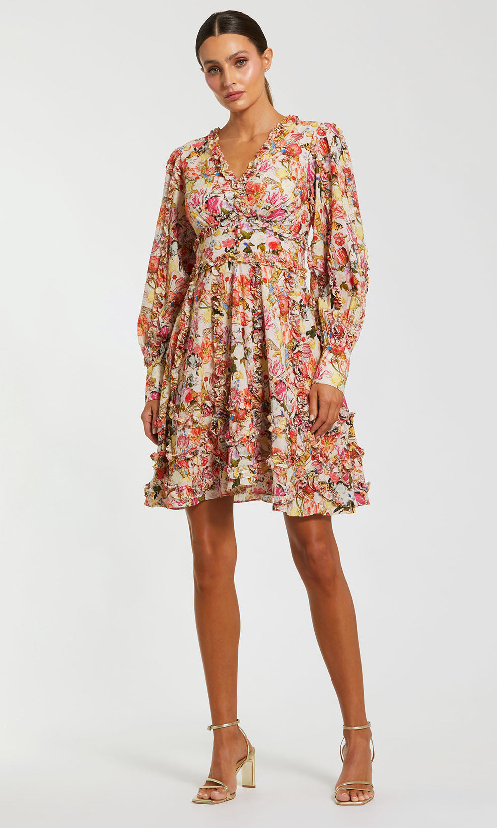 Mac Duggal 8261 - Long Sleeve Floral Short Dress Homecoming Dresses