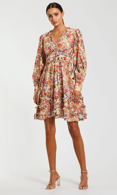 Mac Duggal 8261 - Long Sleeve Floral Short Dress Homecoming Dresses