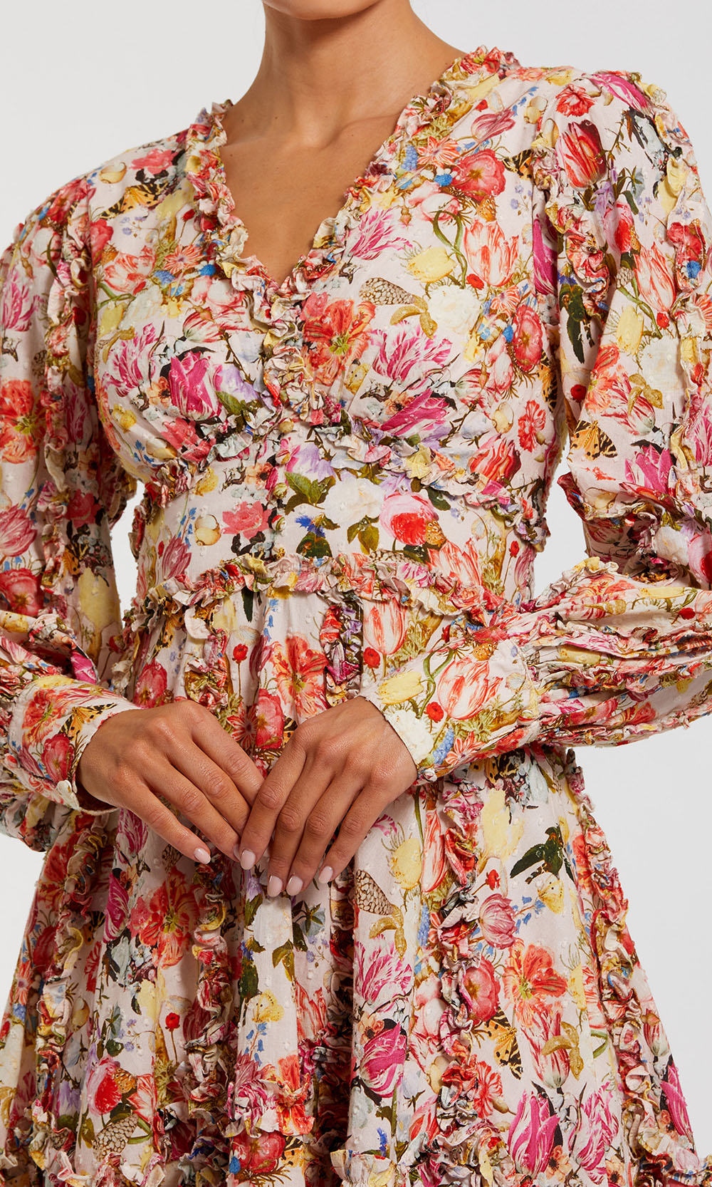 Mac Duggal 8261 - Long Sleeve Floral Short Dress Homecoming Dresses