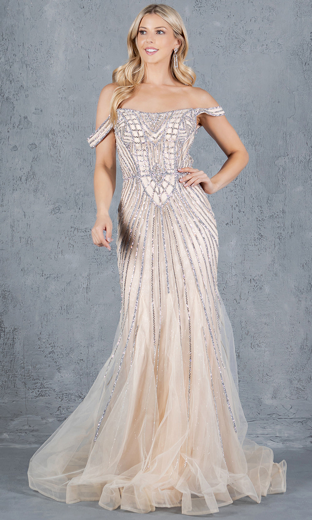 Cinderella Couture 8271J - Scoop Neckline Beaded Tulle Gown Prom Dresses