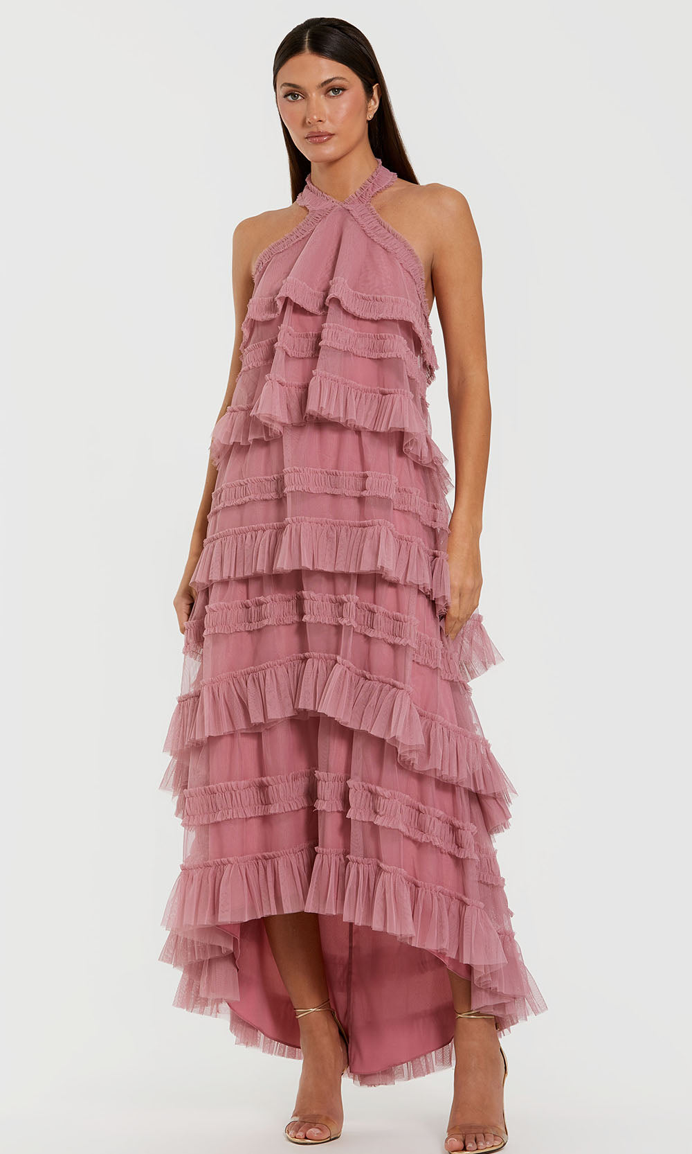 Mac Duggal 8276 - Ruffled Layer A-Line Sleeveless Dress Formal Gowns in Pink
