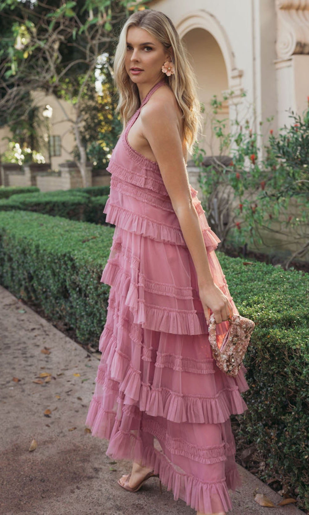 Mac Duggal 8276 - Ruffled Layer A-Line Sleeveless Dress Formal Gowns in Pink
