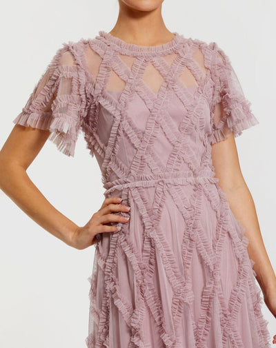 Mac Duggal 8278 - Crisscross Ruffle Mesh A-line Dress In Purple