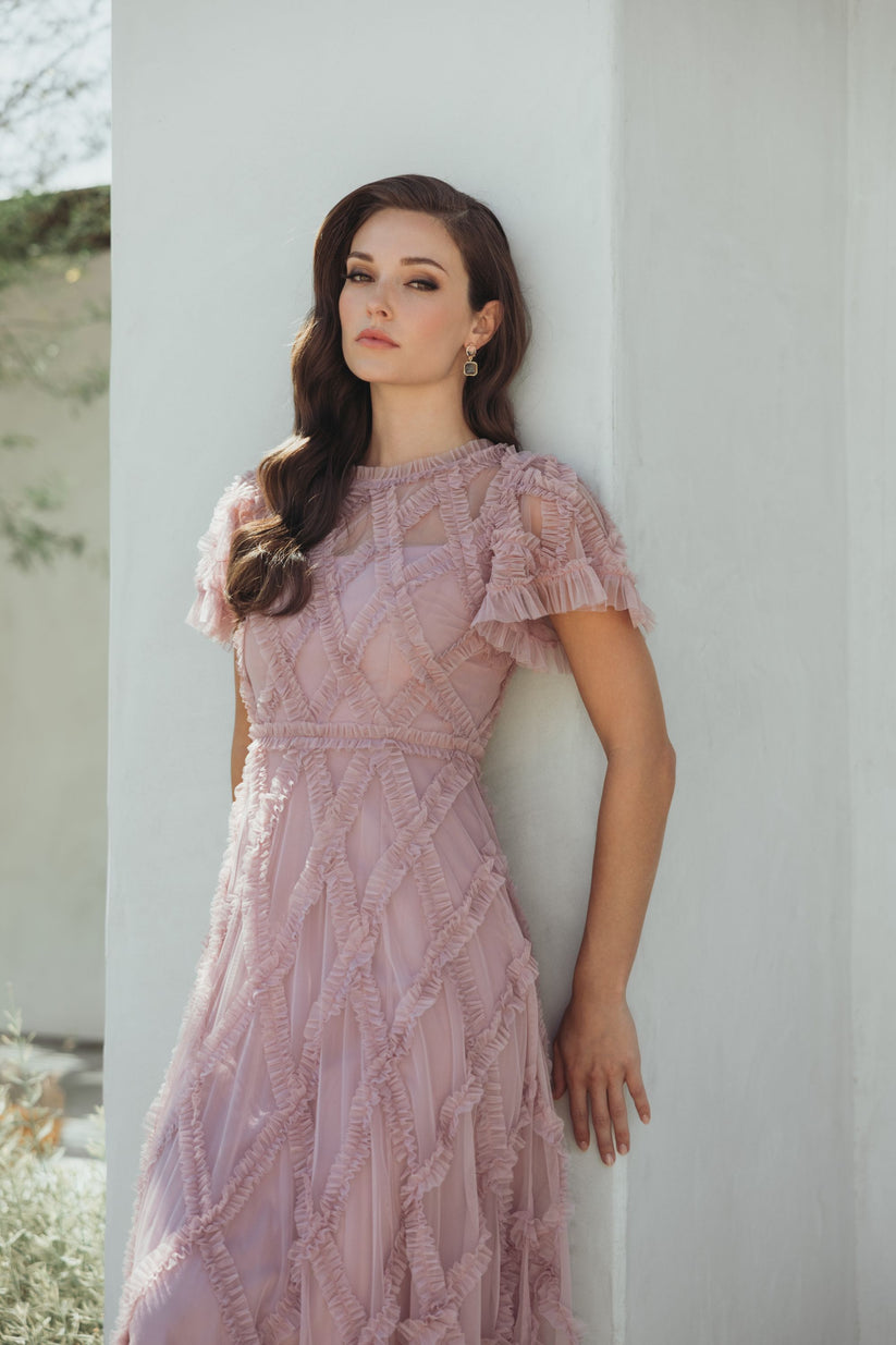Mac Duggal 8278 - Crisscross Ruffle Mesh A-line Dress In Purple