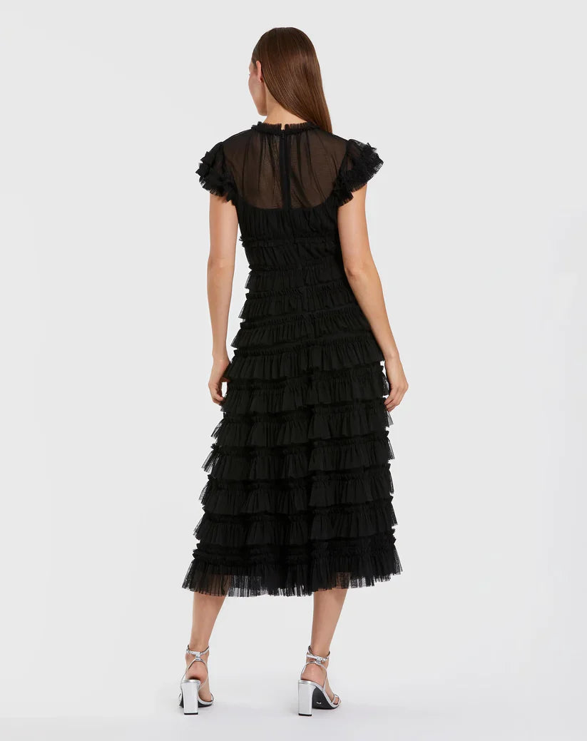 Mac Duggal 8285 - Flutter Sleeve Micro Ruffle Evening Dress