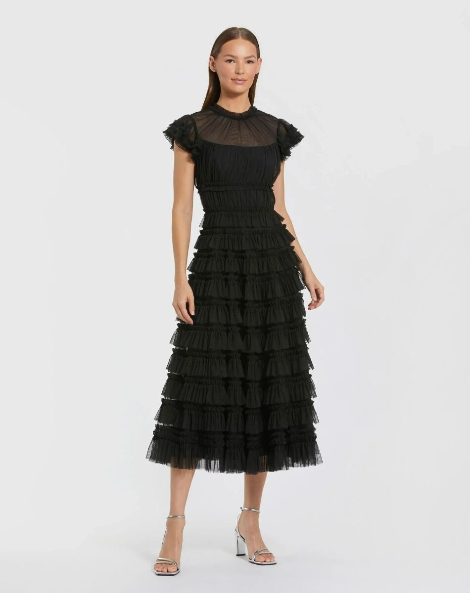 Mac Duggal 8285 - Flutter Sleeve Micro Ruffle Evening Dress