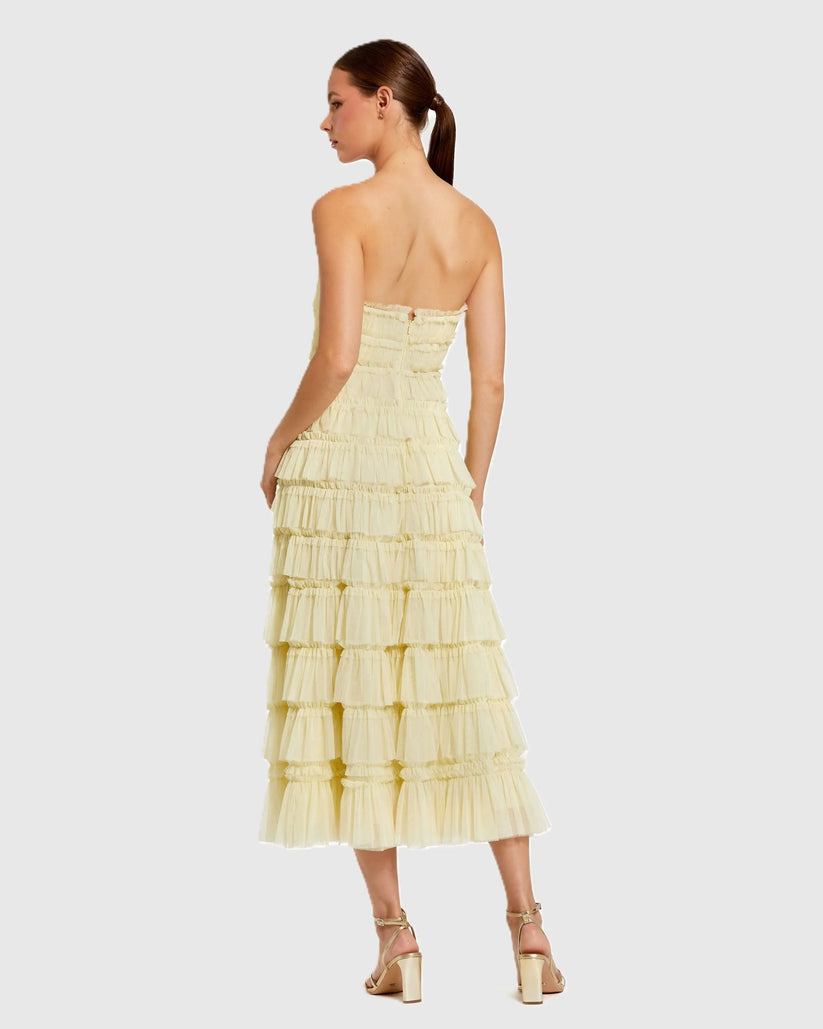 Mac Duggal 8286 - Straight Neck Ruffle Mesh Dress Semi Formal in Yellow