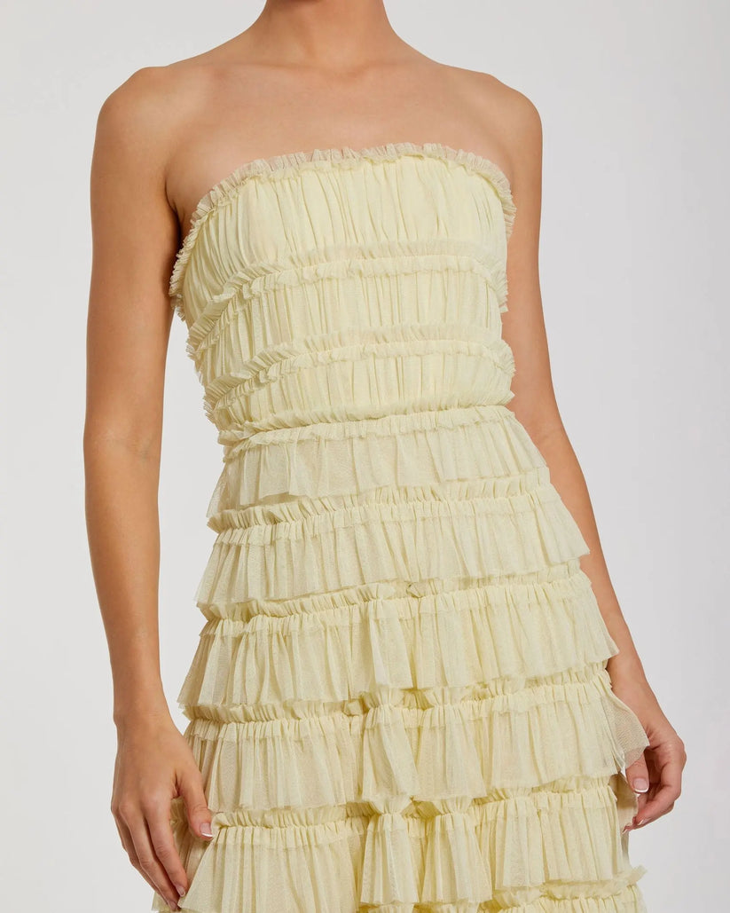 Mac Duggal 8286 - Straight Neck Ruffle Mesh Dress Semi Formal in Yellow