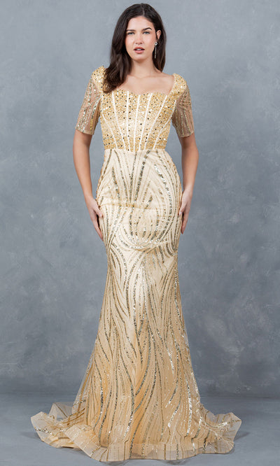 Cinderella Couture 8293M - Short Sleeve Corset Bodice Long Gown Mother of the Bride Dresses