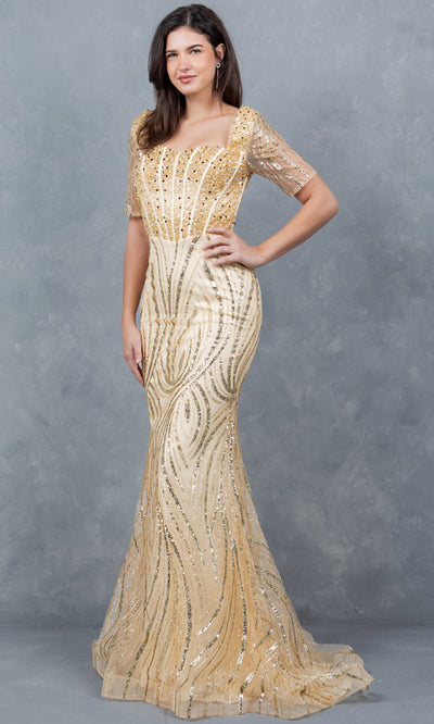 Cinderella Couture 8293M - Short Sleeve Corset Bodice Long Gown Cinderella Couture 8293M - Short Sleeve Corset Bodice Long Gown