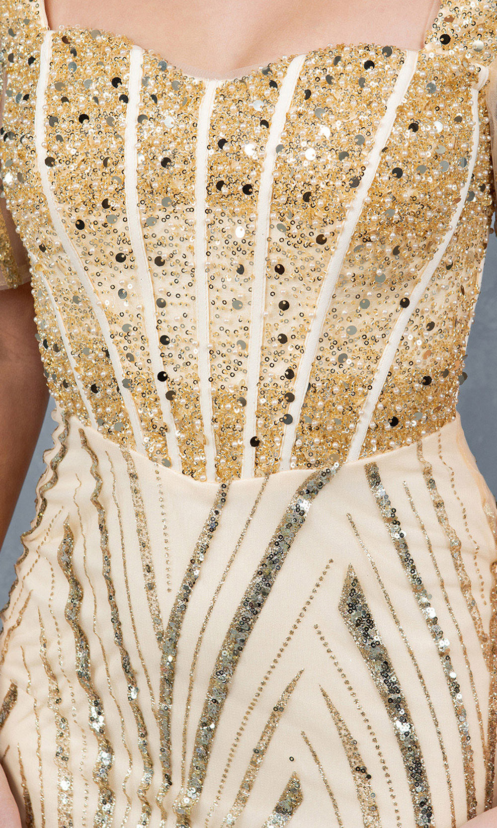 Cinderella Couture 8293M - Short Sleeve Corset Bodice Long Gown Cinderella Couture 8293M - Short Sleeve Corset Bodice Long Gown