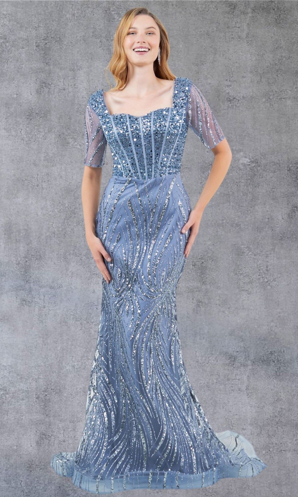 Cinderella Couture 8293M - Short Sleeve Corset Bodice Long Gown Cinderella Couture 8293M - Short Sleeve Corset Bodice Long Gown