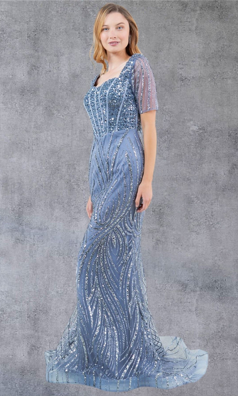 Cinderella Couture 8293M - Short Sleeve Corset Bodice Long Gown Cinderella Couture 8293M - Short Sleeve Corset Bodice Long Gown