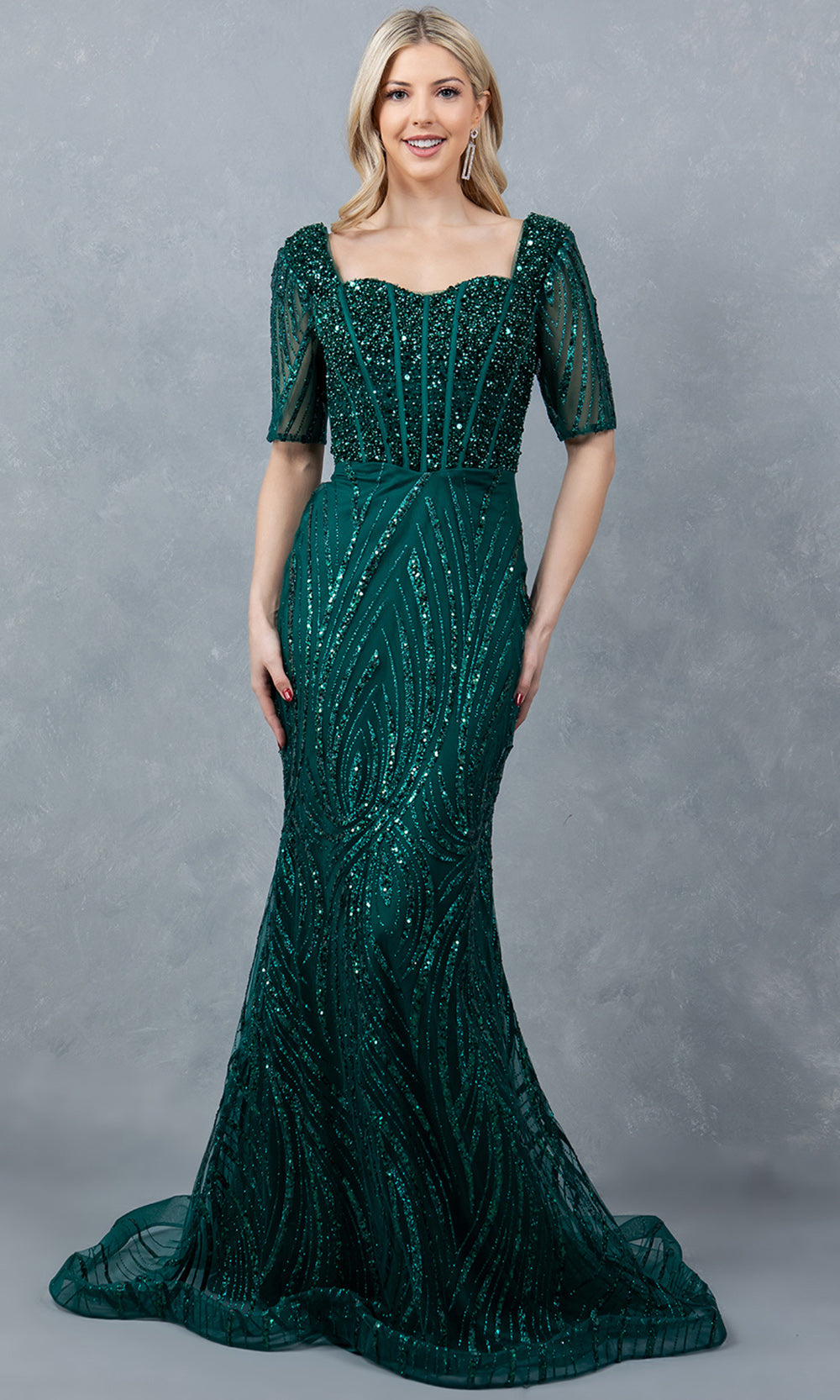 Cinderella Couture 8293M - Short Sleeve Corset Bodice Long Gown Cinderella Couture 8293M - Short Sleeve Corset Bodice Long Gown