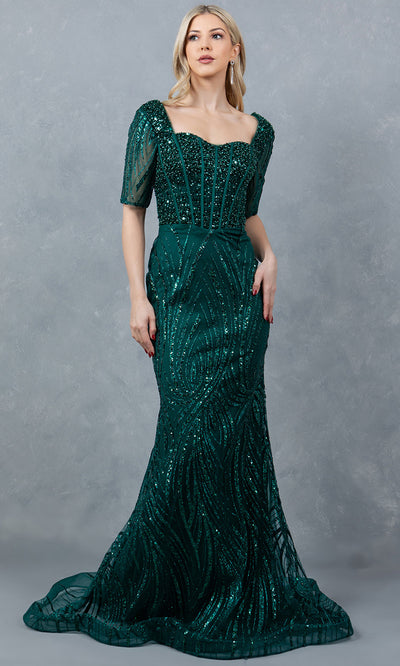 Cinderella Couture 8293M - Short Sleeve Corset Bodice Long Gown Cinderella Couture 8293M - Short Sleeve Corset Bodice Long Gown