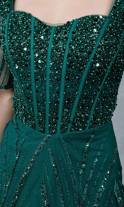 Cinderella Couture 8293M - Short Sleeve Corset Bodice Long Gown Cinderella Couture 8293M - Short Sleeve Corset Bodice Long Gown