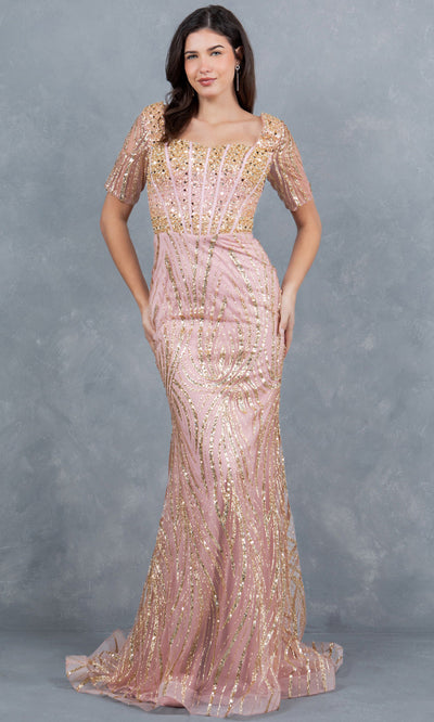 Cinderella Couture 8293M - Short Sleeve Corset Bodice Long Gown Cinderella Couture 8293M - Short Sleeve Corset Bodice Long Gown