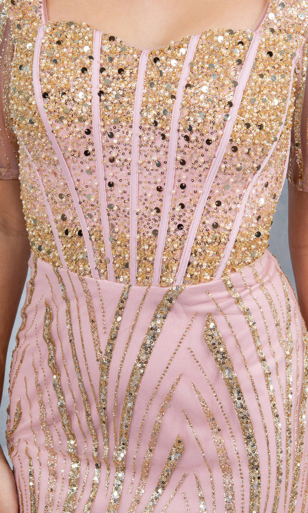 Cinderella Couture 8293M - Short Sleeve Corset Bodice Long Gown Cinderella Couture 8293M - Short Sleeve Corset Bodice Long Gown