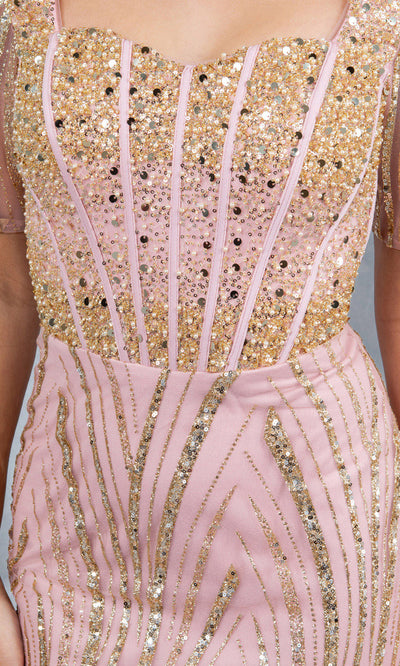 Cinderella Couture 8293M - Short Sleeve Corset Bodice Long Gown Cinderella Couture 8293M - Short Sleeve Corset Bodice Long Gown