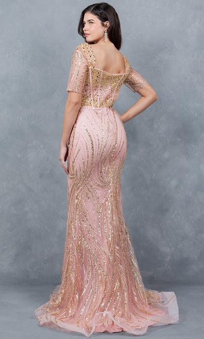 Cinderella Couture 8293M - Short Sleeve Corset Bodice Long Gown Cinderella Couture 8293M - Short Sleeve Corset Bodice Long Gown