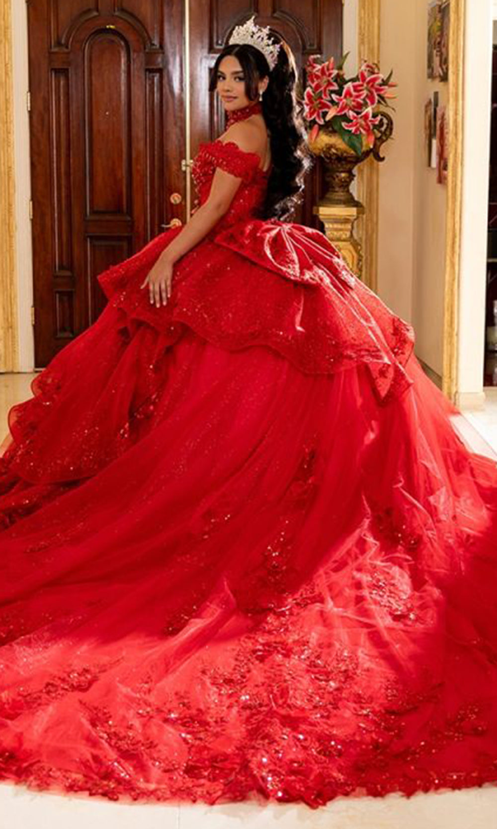 May Queen LK298 - Embroidered Off Shoulder Evening Dress Quinceanera Dresses in Red 