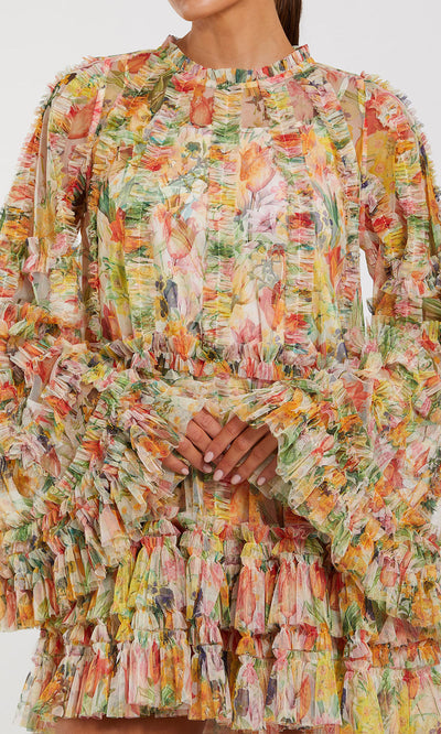 Mac Duggal 8300 - Bell Sleeve Tiered Ruffle Dress Wedding Guest