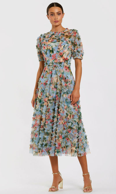 Mac Duggal 8302 - Short Sleeve Ruffle Floral Evening Dress Wedding Guest