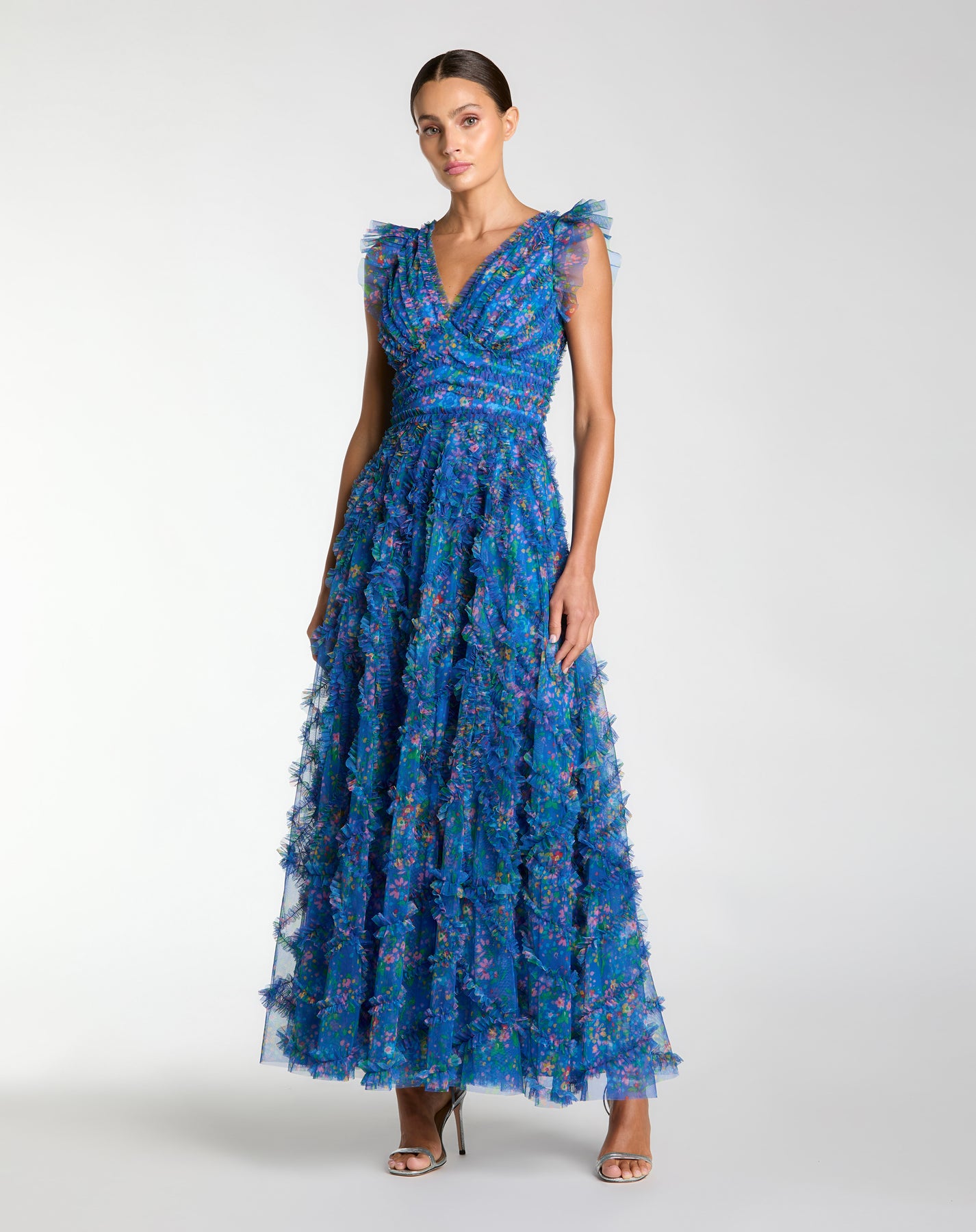 Mac Duggal 8303 - Floral Print A-Line Dress with Ruffle