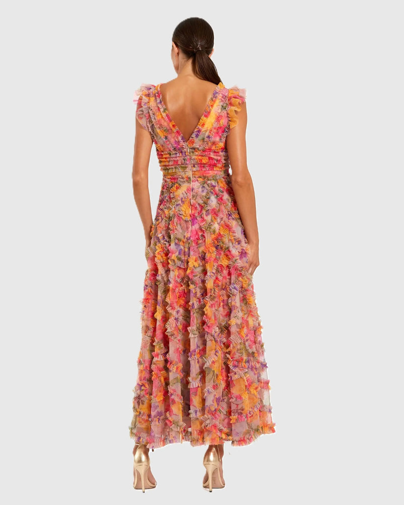 Mac Duggal 8303 - Floral Print A-Line Dress with Ruffle Formal Gowns in Multi