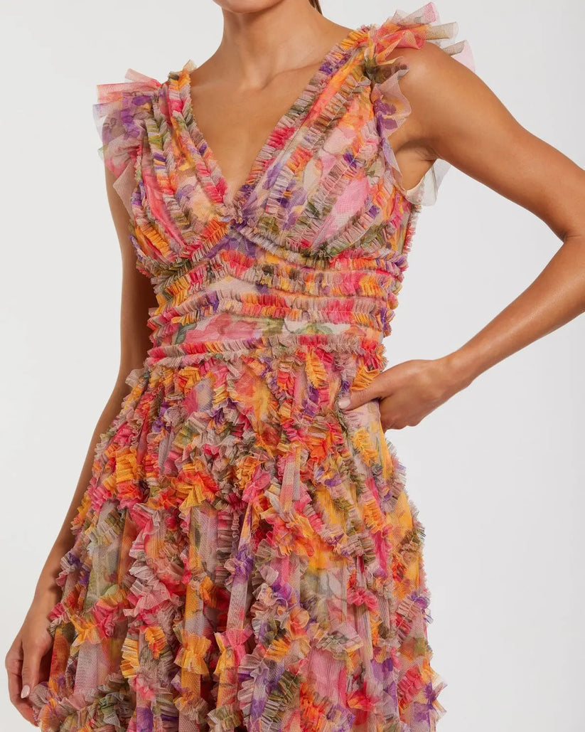 Mac Duggal 8303 - Floral Print A-Line Dress with Ruffle Formal Gowns in Multi